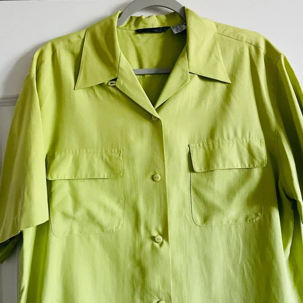 Utility Vintage Womens Silk Matcha Green Button Down Minimalist Shirt Size XL - Picture 3 of 6